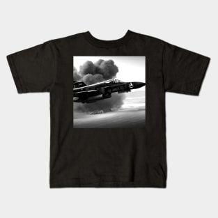 Black and white epic fighter jet on the battlefield Kids T-Shirt